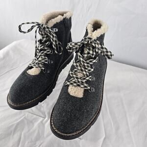 Madden NYC Boots Women's 11 Hiker Wedge ECO LUX Charcoal Grey Foam Insoles NWT